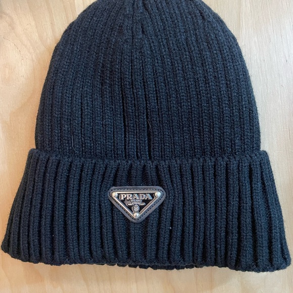 Prada Black Knit Beanie with Logo - Picture 2 of 2